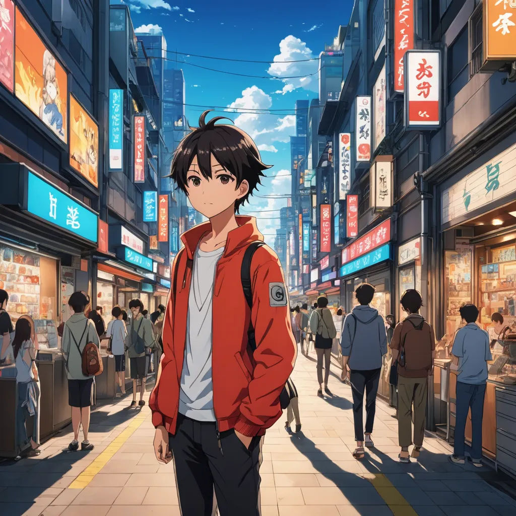 a man standing in a crowded city street with a backpack on his shoulder and a backpack on his shoulder, aestheticism, concept art, Ai-Mitsu, anime key visual