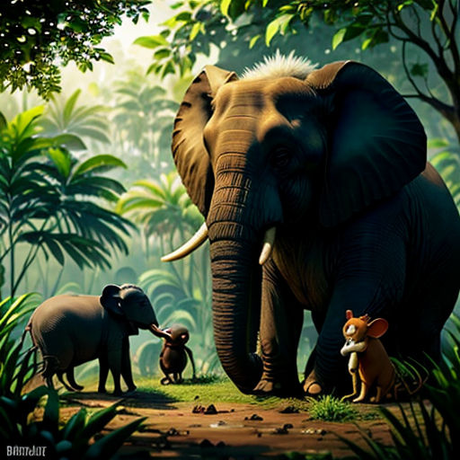 a group of elephants standing in a forest with a baby elephant and an adult elephant in front of them