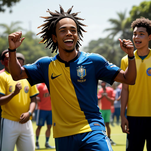 Brazilian Ronaldinho Gaucho jumps over his teammates to celebrate