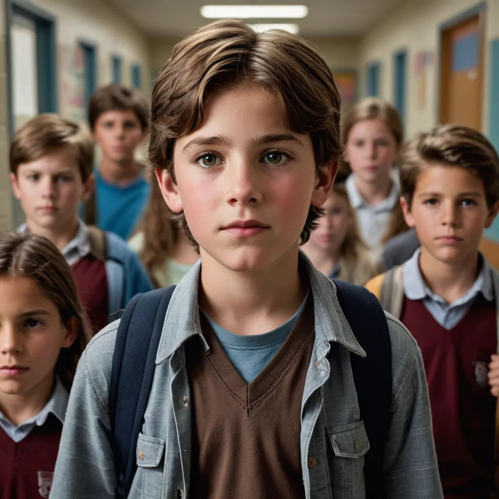 a group of children standing in a hallway with backpacks on their shoulders and one boy with a backpack on his shoulder, les automatistes, a poster, Diego Gisbert Llorens, promotional image