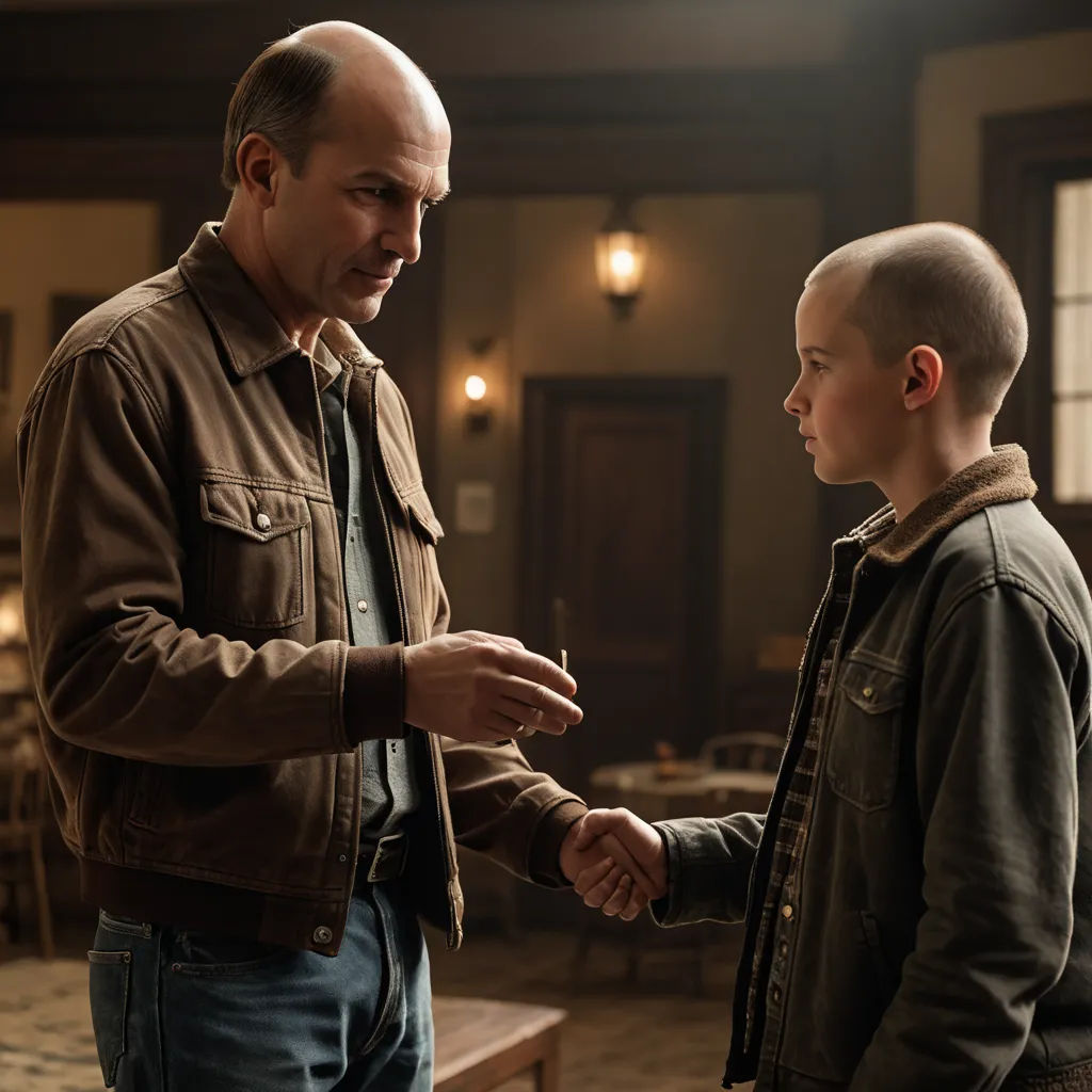 a man and a boy are standing in a room together and one is holding a cell phone and the other is looking at the other, american realism, poster art, Clark Voorhees, promotional image