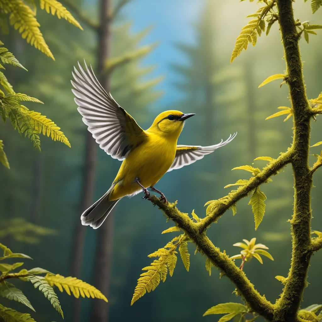 a bird with its wings spread sitting on a branch in a forest with green leaves and a blue sky, photorealism, a digital painting, Chris LaBrooy, highly detailed digital painting