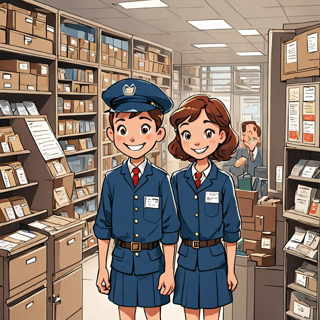 a couple of people that are standing in a room with shelves of books and papers on the shelves and a man in a suit, private press, a storybook illustration, Anson Maddocks, official art