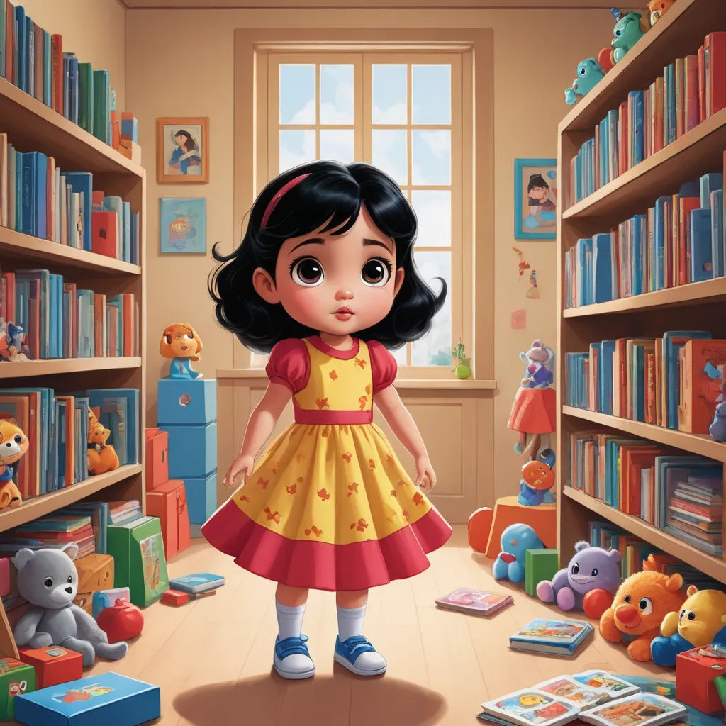 a cartoon girl in a library with books and toys around her and a teddy bear on the floor in front of her, pop surrealism, a storybook illustration, Clarice Beckett, storybook illustration