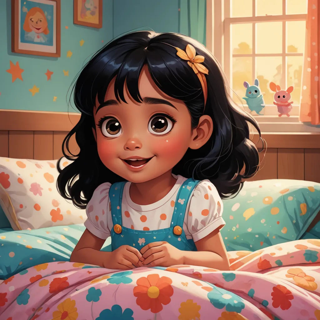 a cartoon girl laying in bed with a teddy bear on the pillow and a window behind her with a teddy bear, photorealism, a storybook illustration, Eddie Mendoza, pixar style