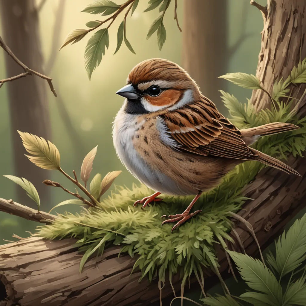 a bird sitting on a branch in a forest with leaves and branches around it, with a sunbeam in the background, fantasy art, a digital painting, Chris LaBrooy, highly detailed digital painting