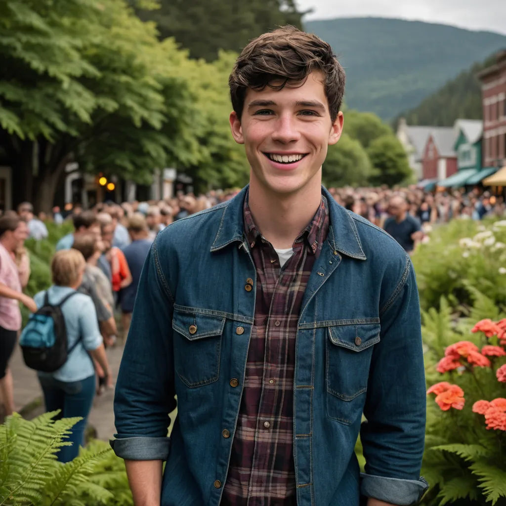 a man standing in front of a crowd of people in a park with flowers and trees in the background, vancouver school, a character portrait, David Budd, kai carpenter