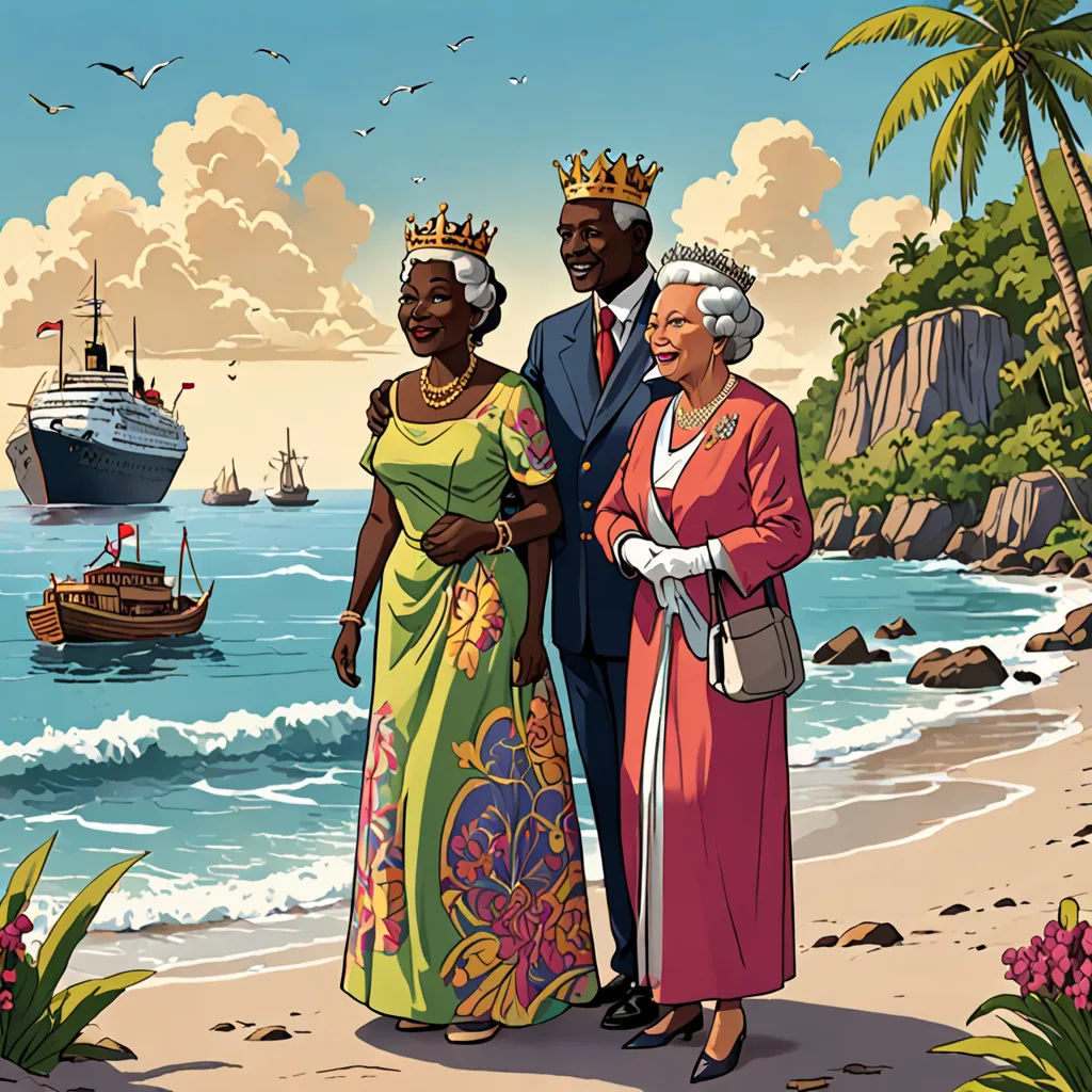 a painting of a family on the beach with a boat in the background and a ship in the water, excessivism, a storybook illustration, Colin Middleton, official art
