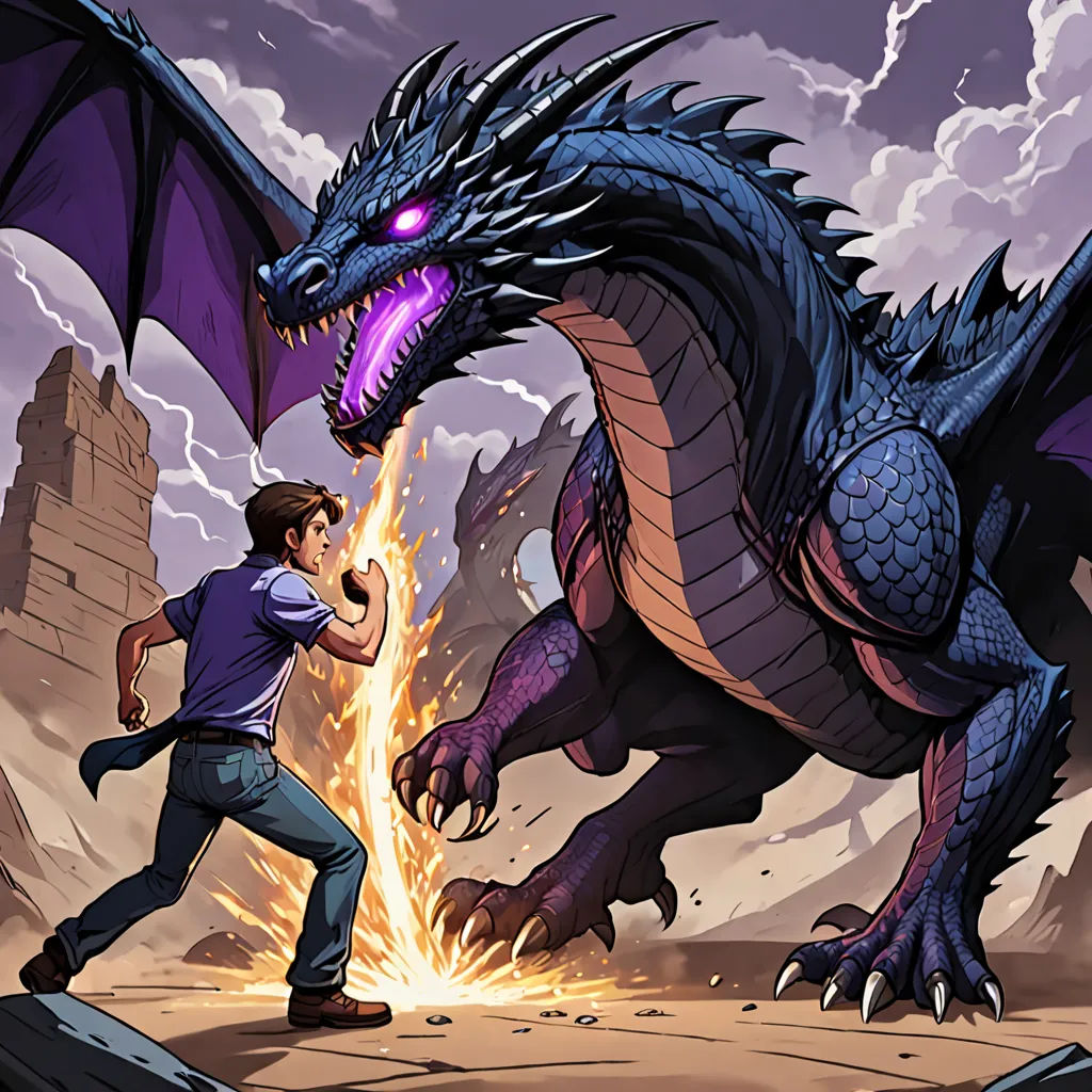 a man is fighting with a dragon in a desert area with a sky background and clouds in the background, sots art, a comic book panel, Dan Mumford, dragon art