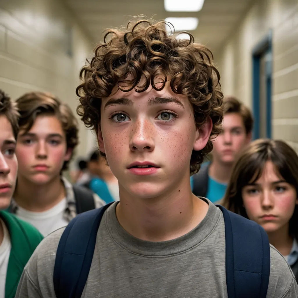a group of young people standing in a hallway together, one boy with a backpack on his shoulder and the other boy with a backpack on his shoulder, neoism, a poster, Adam Rex, cinematic still