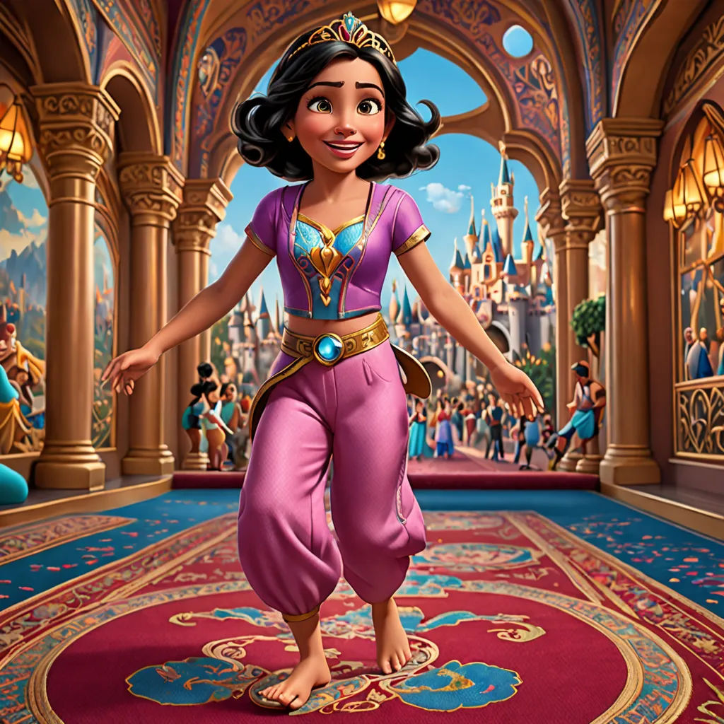 a cartoon character in a disney princess costume in a palace hallway with a carpet and rug on the floor, arabesque, a digital rendering, Altoon Sultan, official art