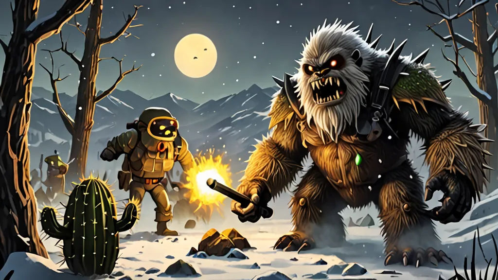 Crazy Dave, Sunflower, Cactus, and Starfruit fought valiantly against the Yeti, their combined efforts slowly weakening the beast.