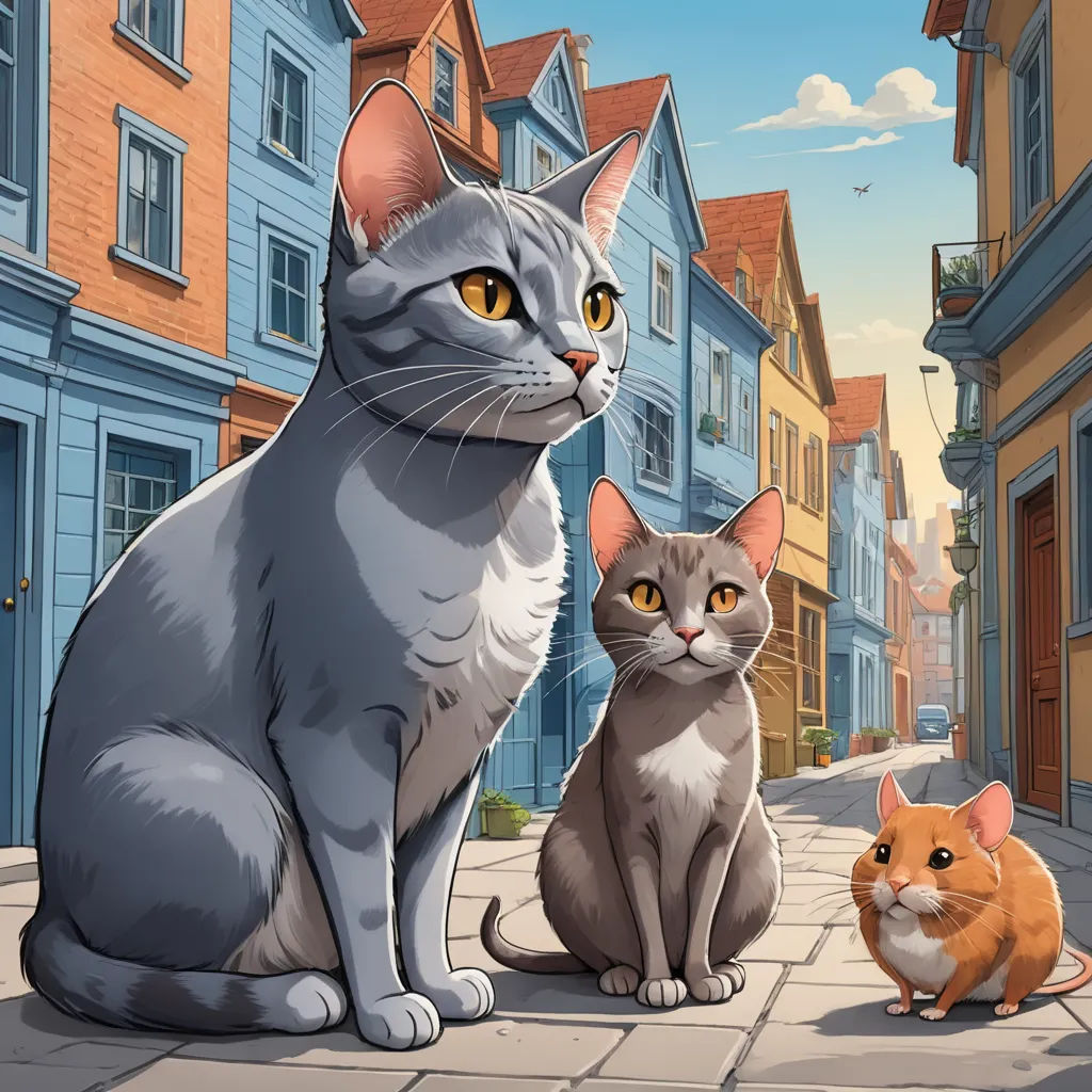a couple of cats sitting on a sidewalk next to each other in front of a building with a sky background, sots art, a storybook illustration, Bourgeois, key art
