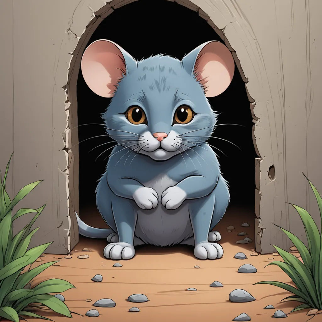 a blue cat sitting in a cave with a green plant in the background illustration by alex krawc, sots art, a storybook illustration, Cyril Rolando, storybook illustration