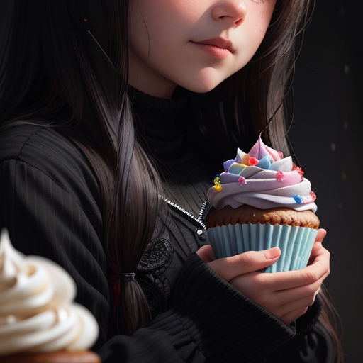 edp445, photo realistic picture, eating cupcake, 4k, 8k