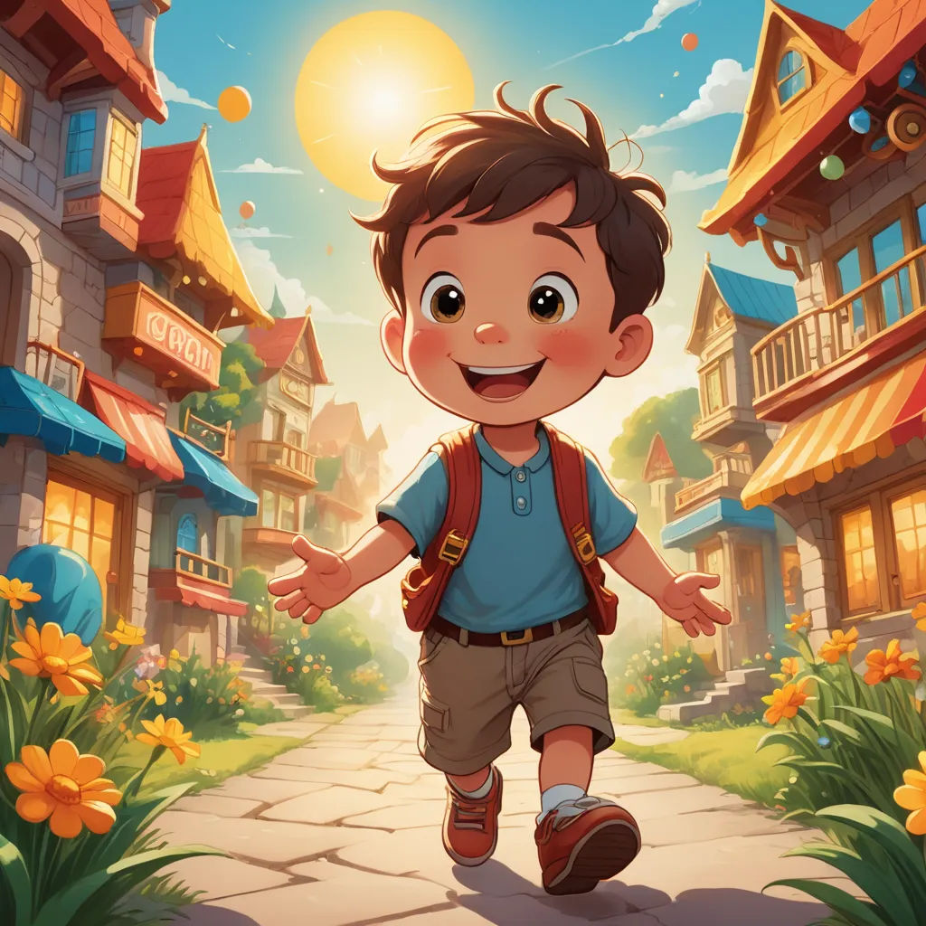 a boy is walking down a street in a cartoon style with a backpack on his back and a backpack on his shoulder, sots art, a storybook illustration, Alejandro Burdisio, rossdraws global illumination