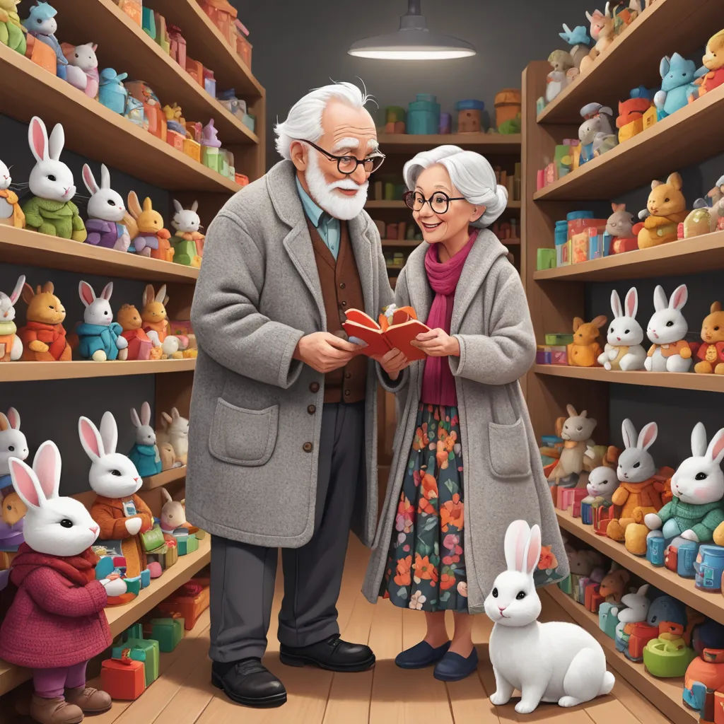a man and woman standing in front of a shelf of stuffed animals and books in a store filled with shelves, figurativism, a storybook illustration, Chris LaBrooy, official art