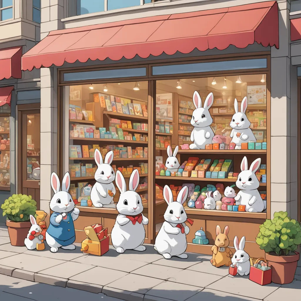 a store front with many stuffed animals in front of it and a store front with a red awning, furry art, a storybook illustration, Beatrix Potter, official art
