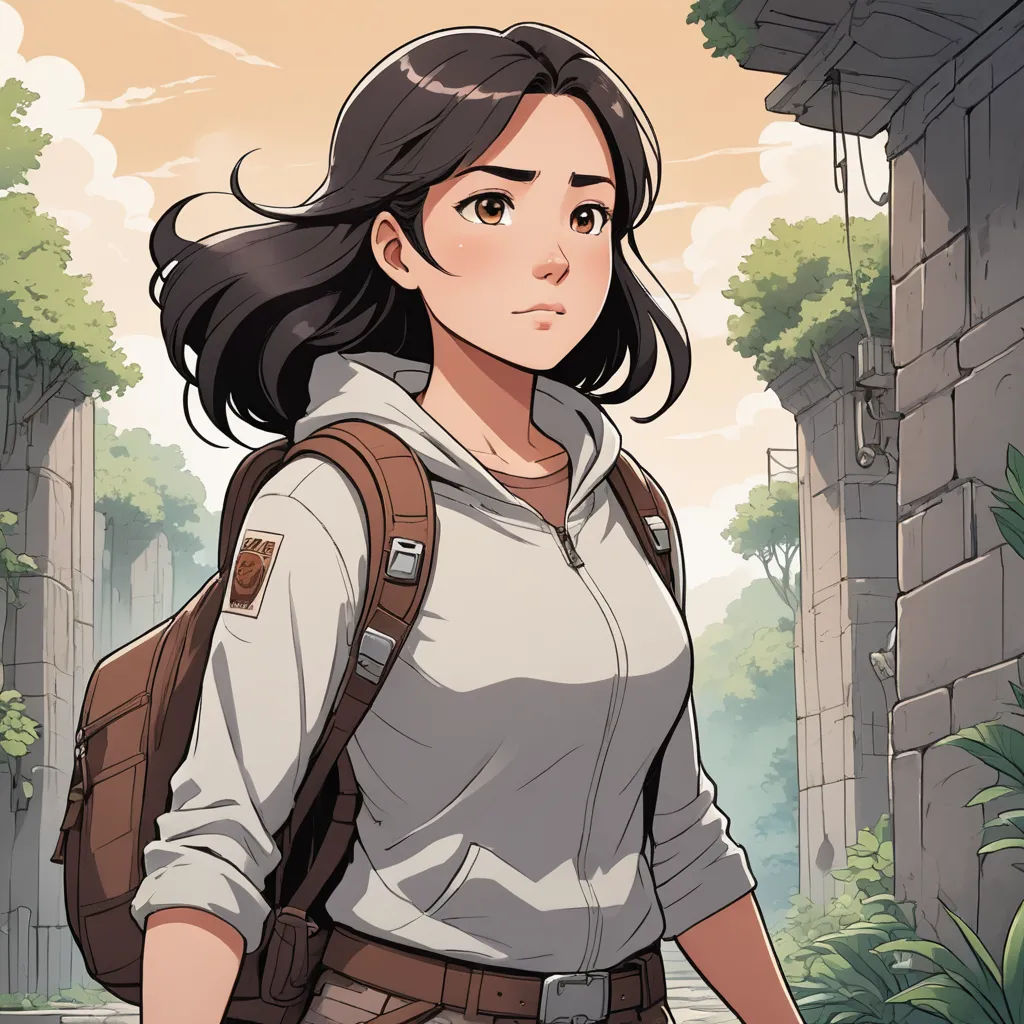 a woman with a backpack is walking down a street with a backpack on her back and a backpack on her shoulder, serial art, a character portrait, Cedric Seaut (Keos Masons), comic cover art