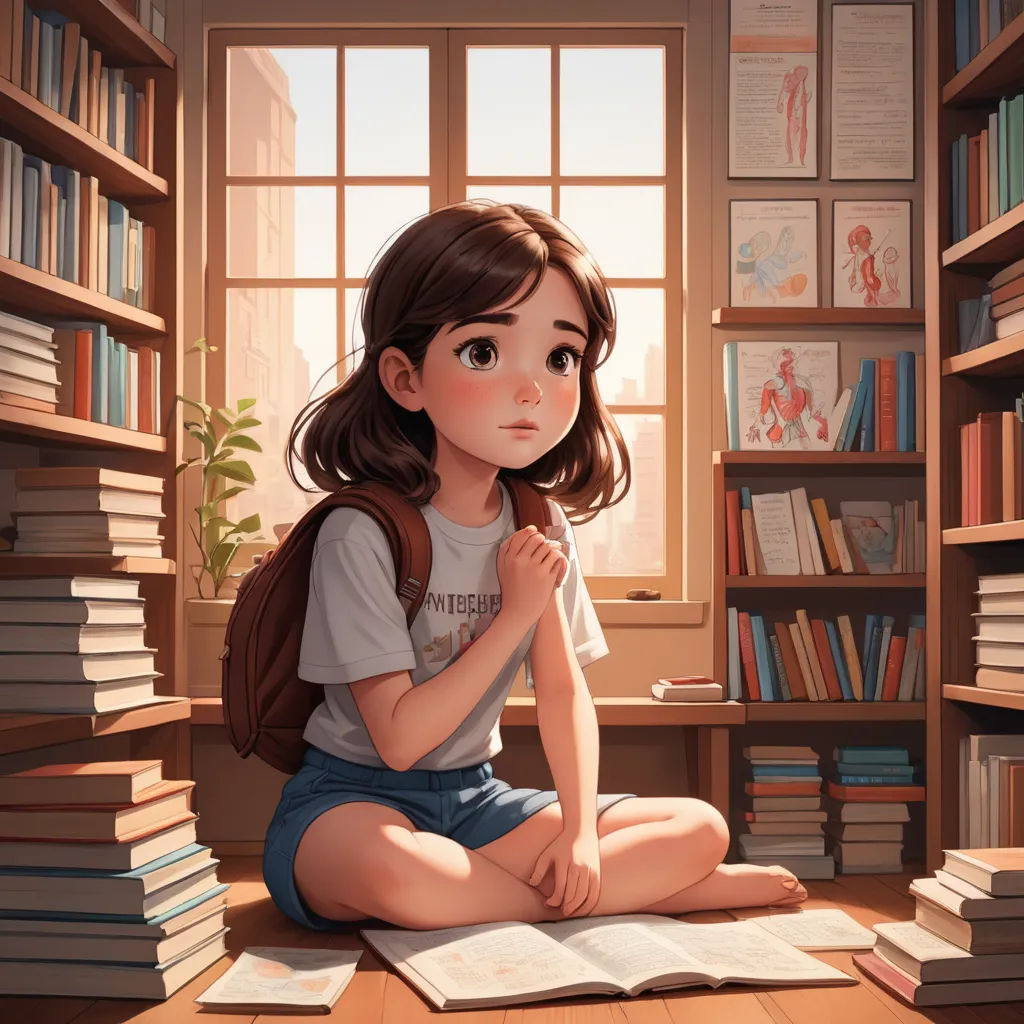 a girl sitting on the floor in front of a book shelf filled with books and looking out the window, fantasy art, a storybook illustration, Artgerm, rossdraws global illumination