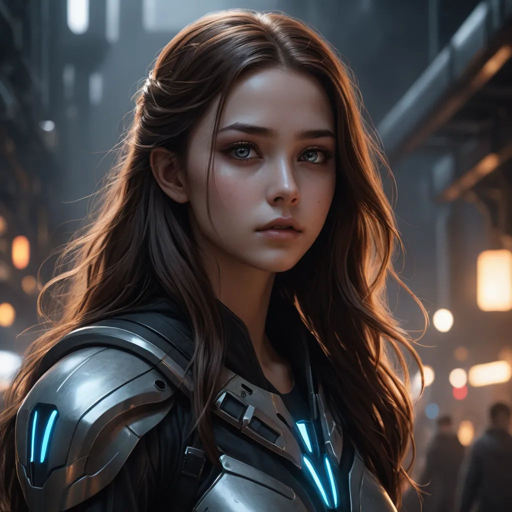 a woman in a futuristic suit with a glowing armband and a futuristic helmet on her head, standing in a dark industrial area, fantasy art, cyberpunk art, Clint Cearley, cgstudio