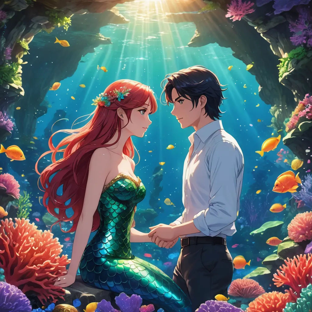 a man and a woman are standing in the water with a fish in their hands and a fish in their hand, fantasy art, a storybook illustration, Artgerm, rossdraws global illumination
