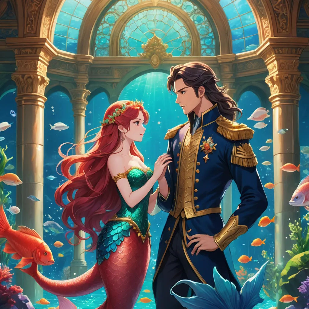 a man and a woman dressed as mermaids in a underwater scene with fish and a man in a blue suit, fantasy art, a storybook illustration, Charlie Bowater, rossdraws global illumination
