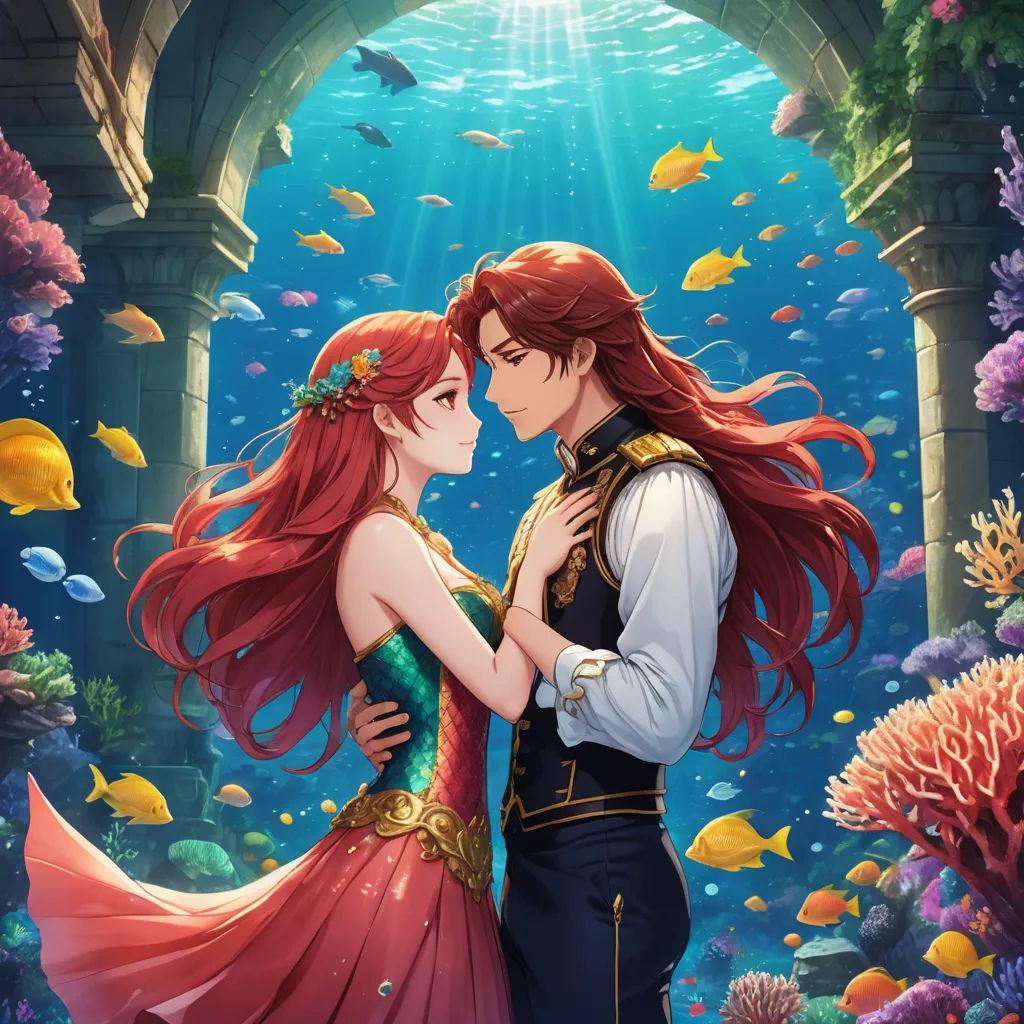 a couple of people that are standing in front of a sea life scene with fish and corals on the water, fantasy art, a storybook illustration, Cyril Rolando, official art