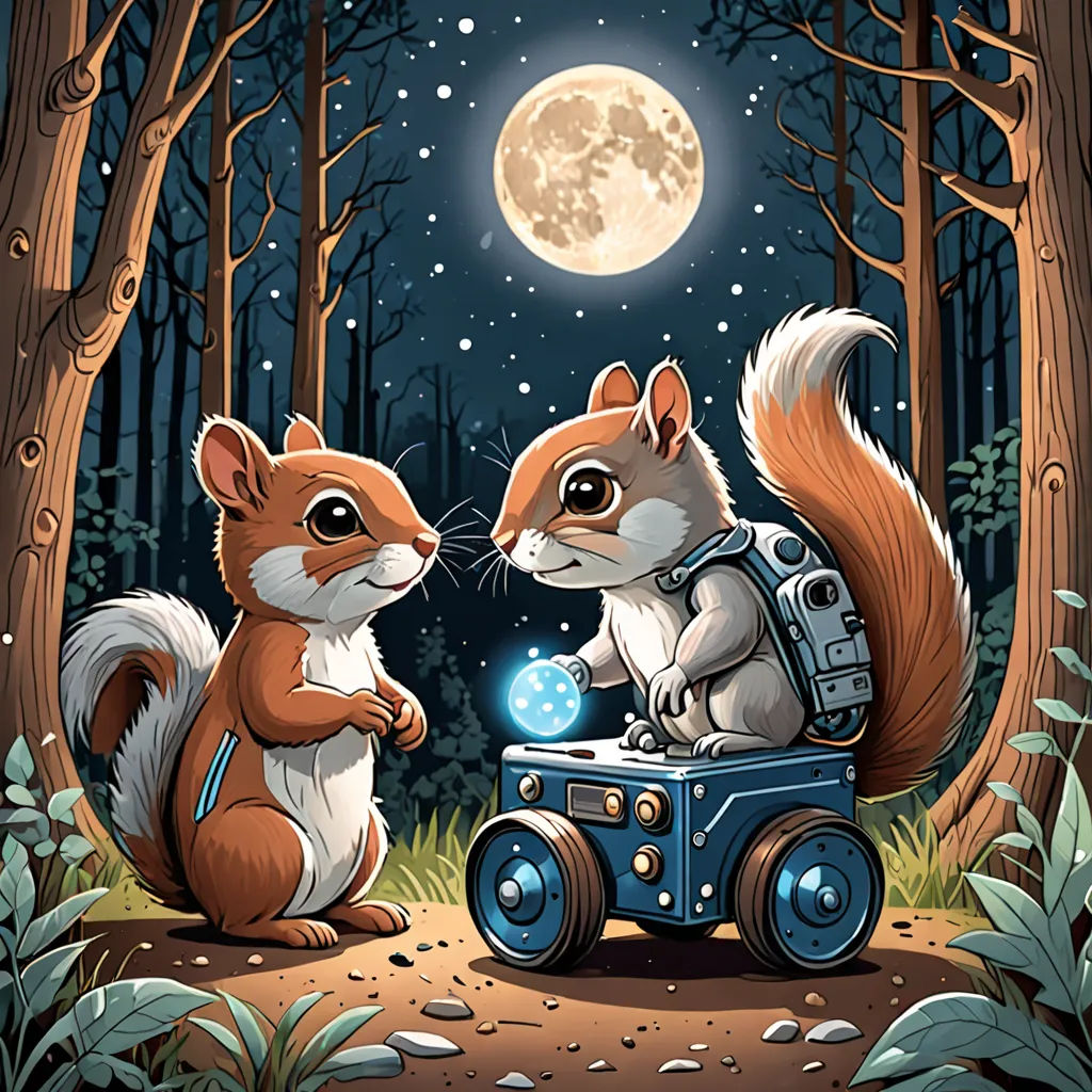 a couple of animals that are sitting in the dirt near a tree trunk and a light bulb in the trunk, space art, a storybook illustration, Chris LaBrooy, josan gonzales and dan mumford