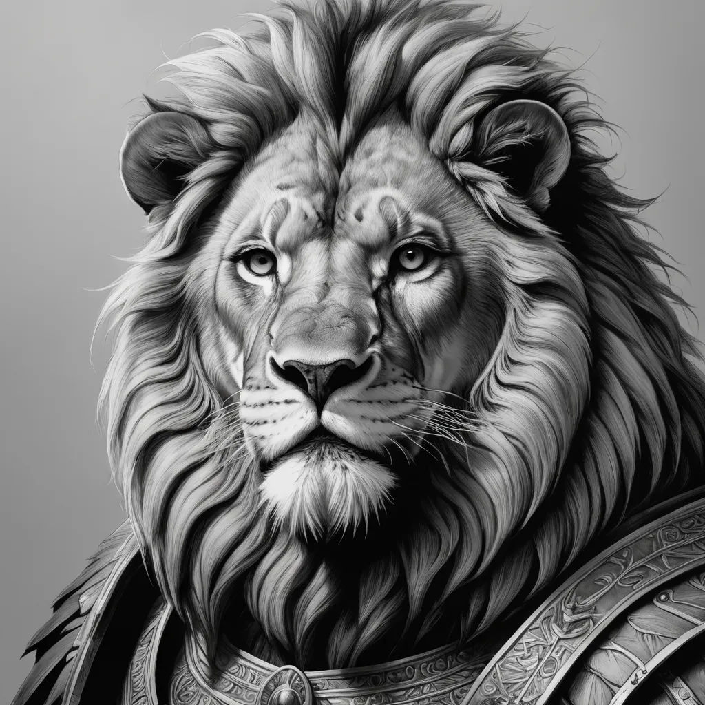 a drawing of a lion wearing a helmet and armor with a sword in his hand and a helmet on his head, furry art, an ultrafine detailed painting, Andor Basch, highly detailed digital painting