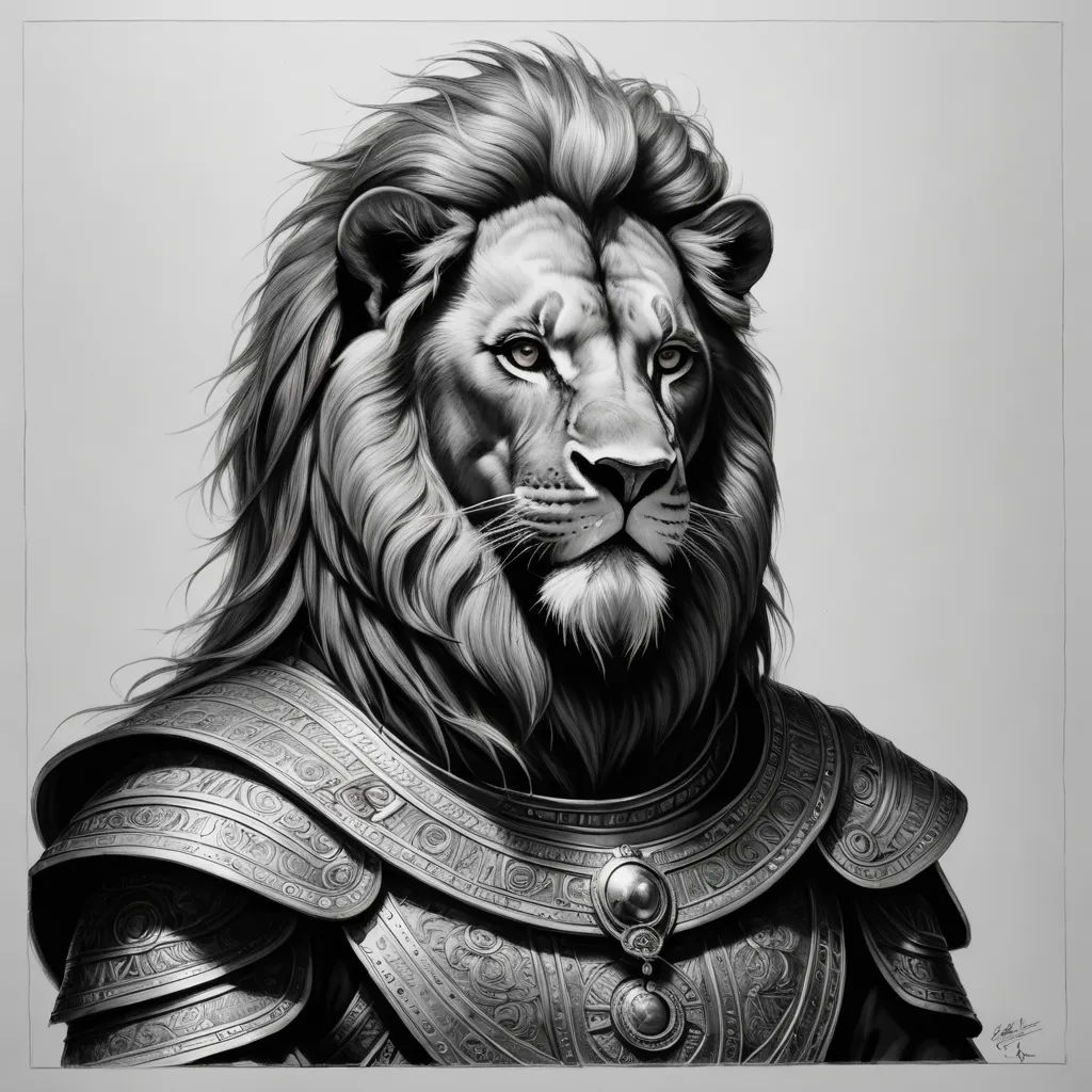 a drawing of a lion wearing a armor and a helmet with a lion's head on it's chest, sots art, a character portrait, Diego Gisbert Llorens, dnd character portrait