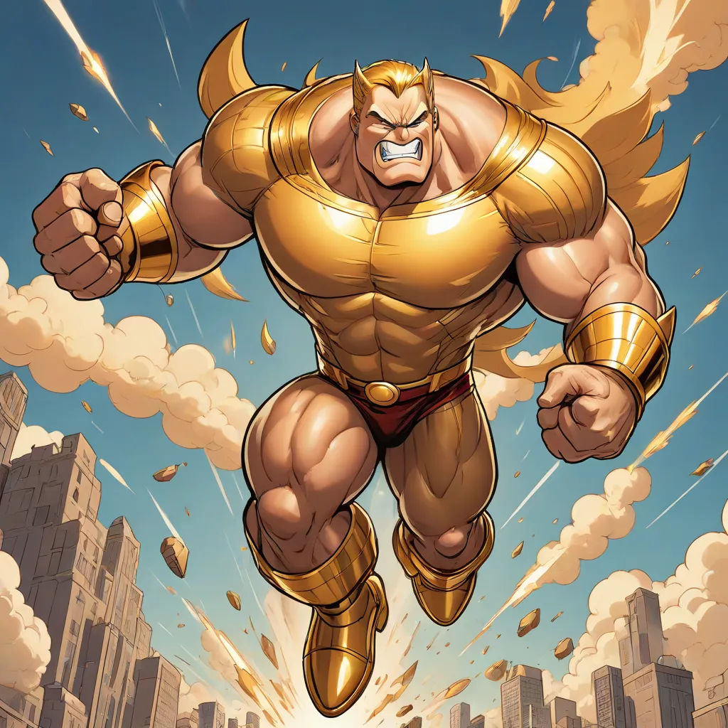 a cartoon character is flying through the air with his fist out and his head in the air, with a city in the background, altermodern, a comic book panel, Benjamin Marra, rossdraws global illumination