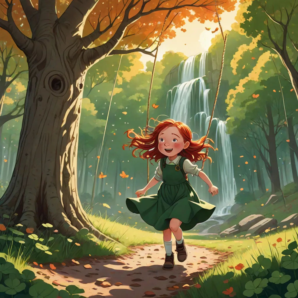 a girl in a green dress is running through a forest with a waterfall in the background and a forest path, fantasy art, a storybook illustration, Aaron Jasinski, cushart krenz