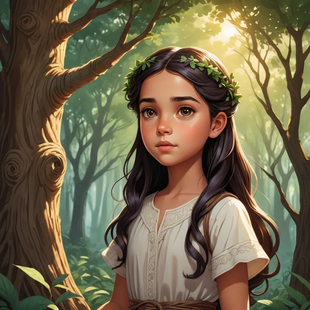 a painting of a girl in a forest with a wreath on her head and a wreath around her head, fantasy art, a storybook illustration, Charlie Bowater, rossdraws global illumination