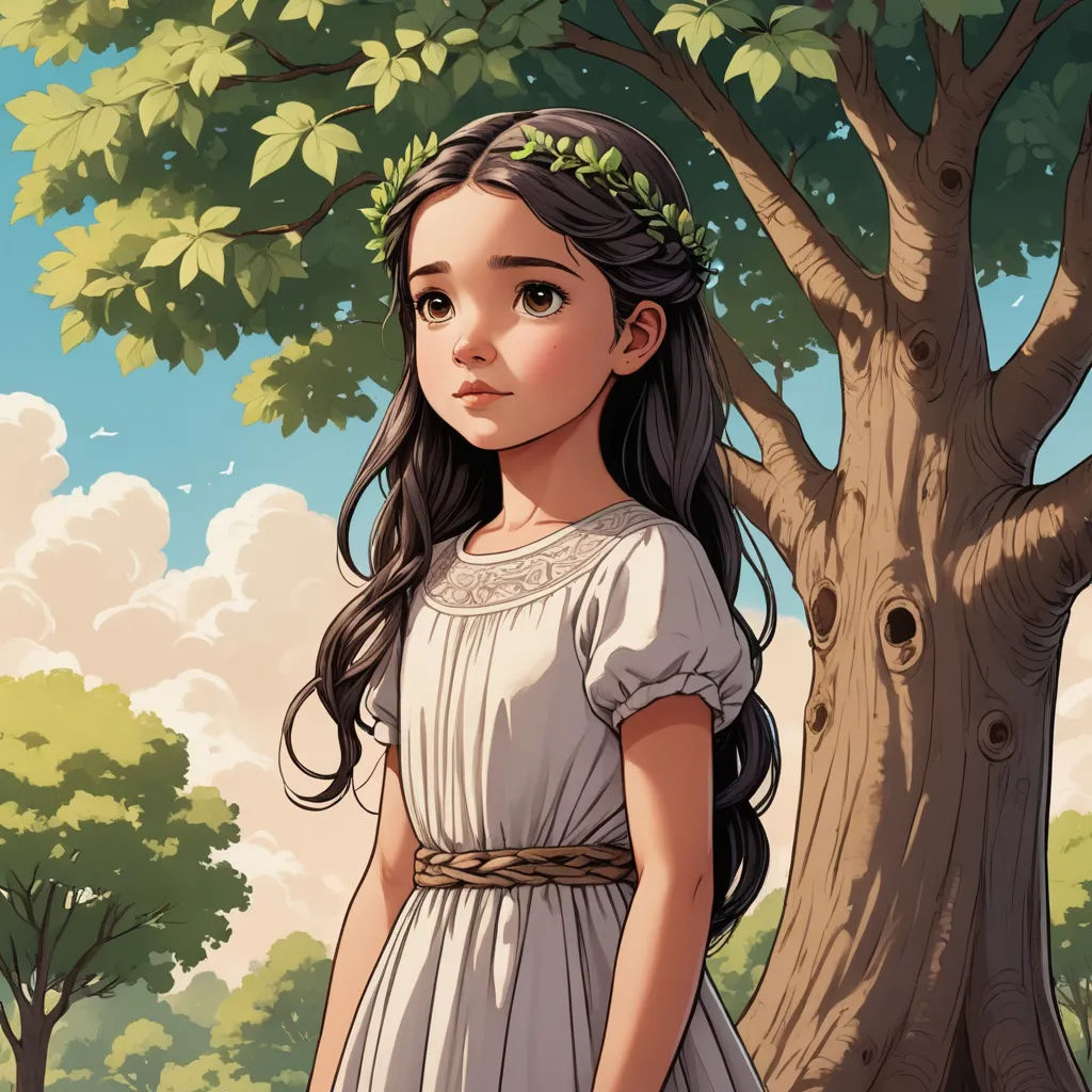 a girl in a dress standing next to a tree in a park with a bird on her head and a bird in her hand, fantasy art, a storybook illustration, Charlie Bowater, storybook illustration