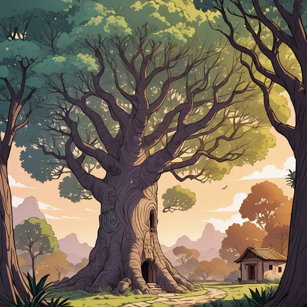 a tree with a house in the middle of it and a path leading to it through the trees to the other side, fantasy art, a storybook illustration, Chris LaBrooy, official art