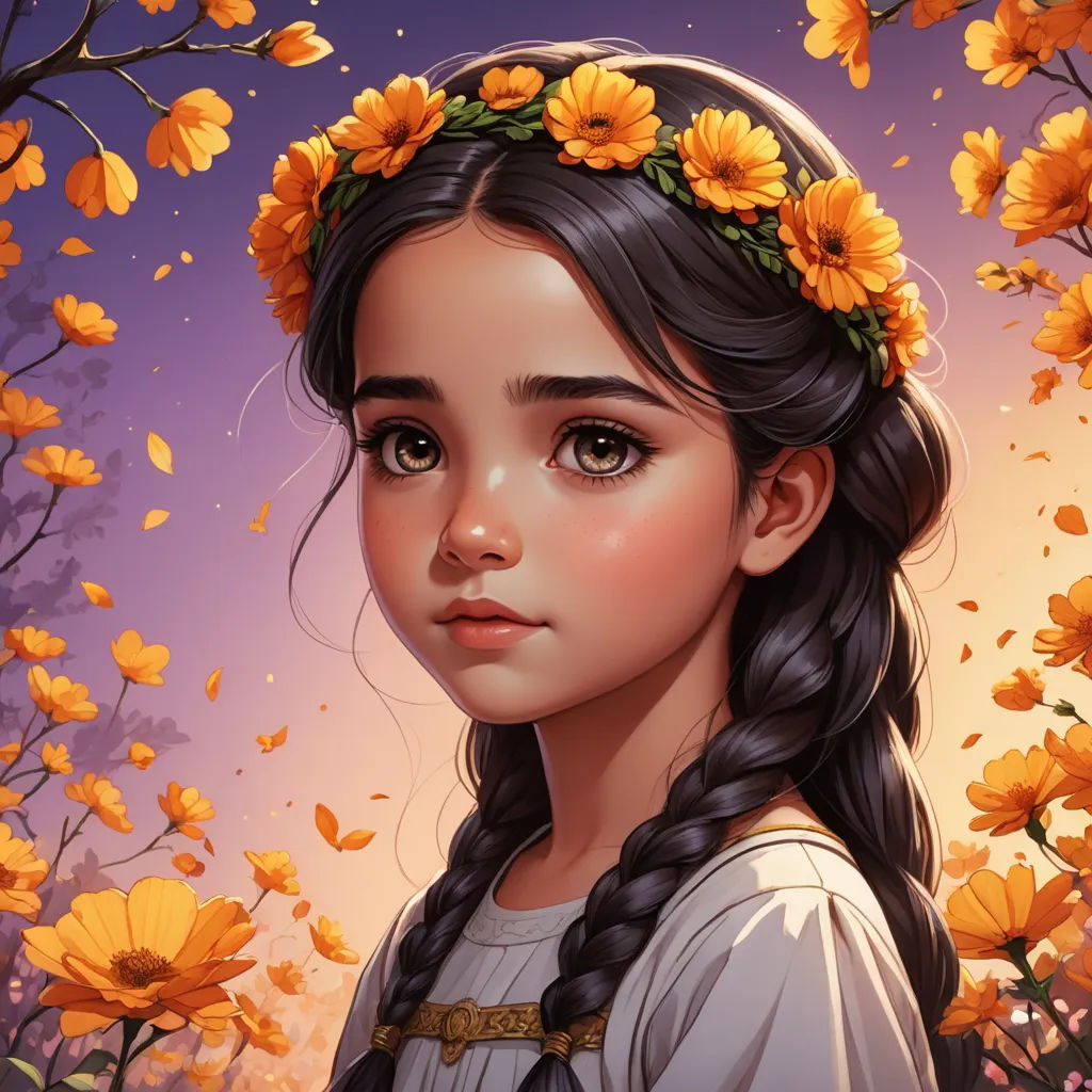 a painting of a girl with flowers in her hair and a wreath of flowers in her hair, standing in front of a field of yellow flowers, fantasy art, a detailed painting, Artgerm, trending on art station
