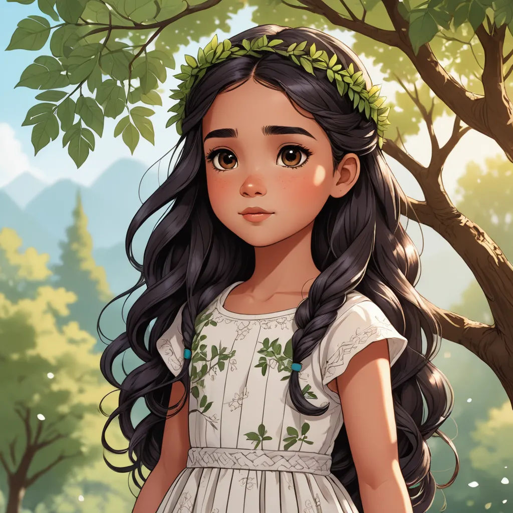 a girl in a dress standing in front of a tree with a wreath on her head and a green wreath on her head, fantasy art, a character portrait, Charlie Bowater, kinkade