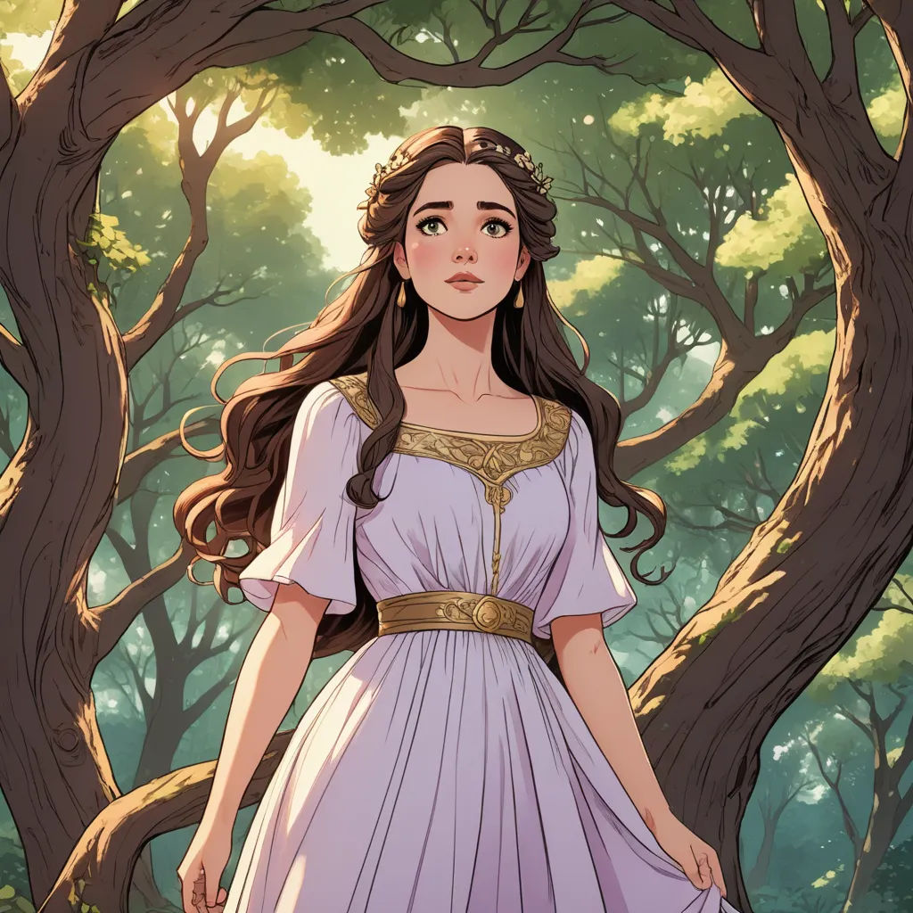 a woman in a dress standing in front of a tree with a crown on her head and a crown on her head, fantasy art, a storybook illustration, Charlie Bowater, kinkade