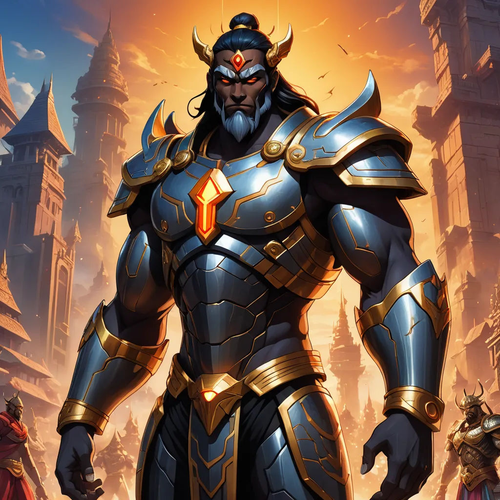 a man in armor standing in front of a castle with a sword in his hand and a demon on his shoulder, samikshavad, concept art, Dai Jin, magic the gathering artwork