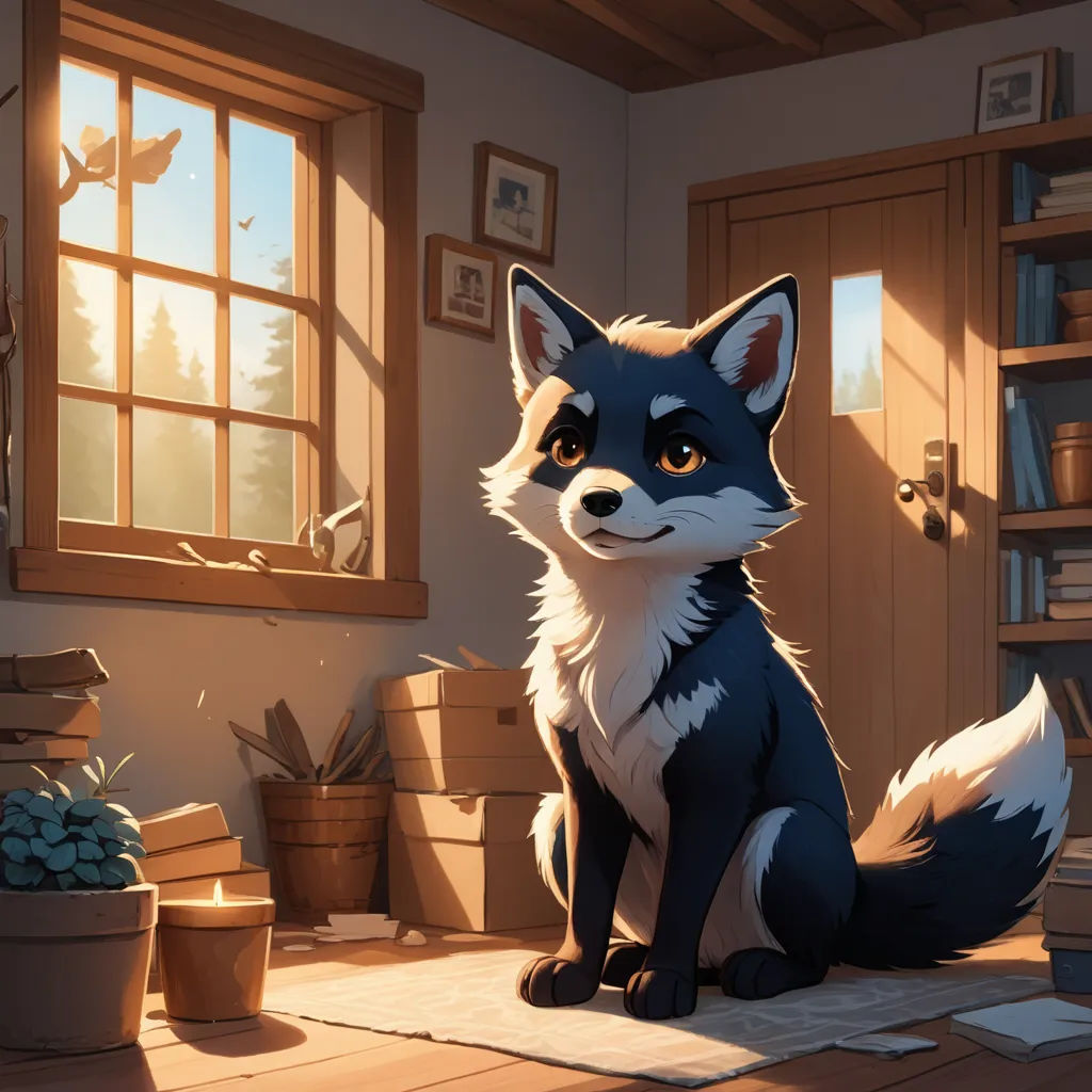 a cartoon picture of a fox sitting on a floor in a room with a window and a book shelf, furry art, a storybook illustration, Chris LaBrooy, art station