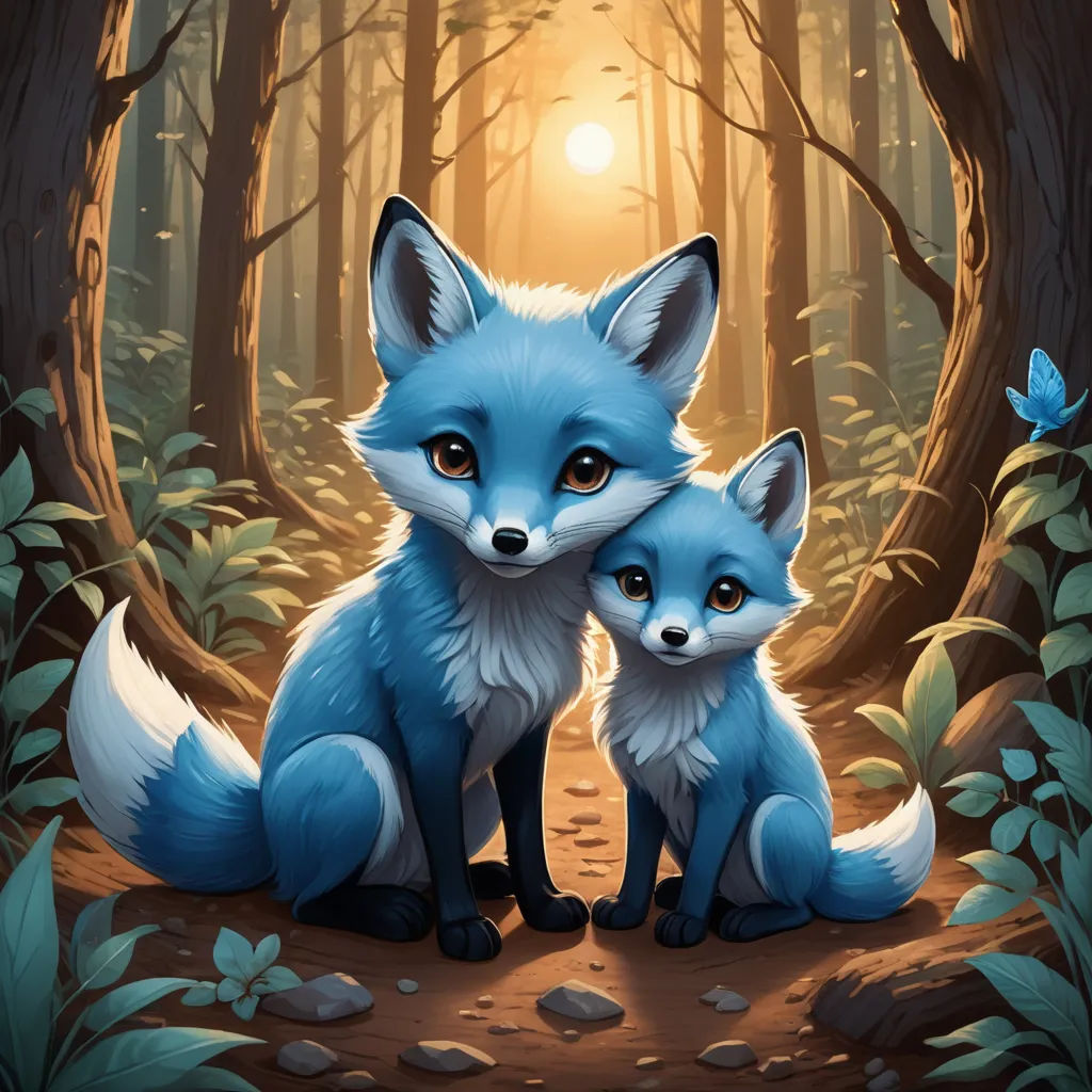 a couple of foxes sitting next to each other in a forest under a sunlit sky with leaves and rocks, furry art, a digital painting, Dan Mumford, official art