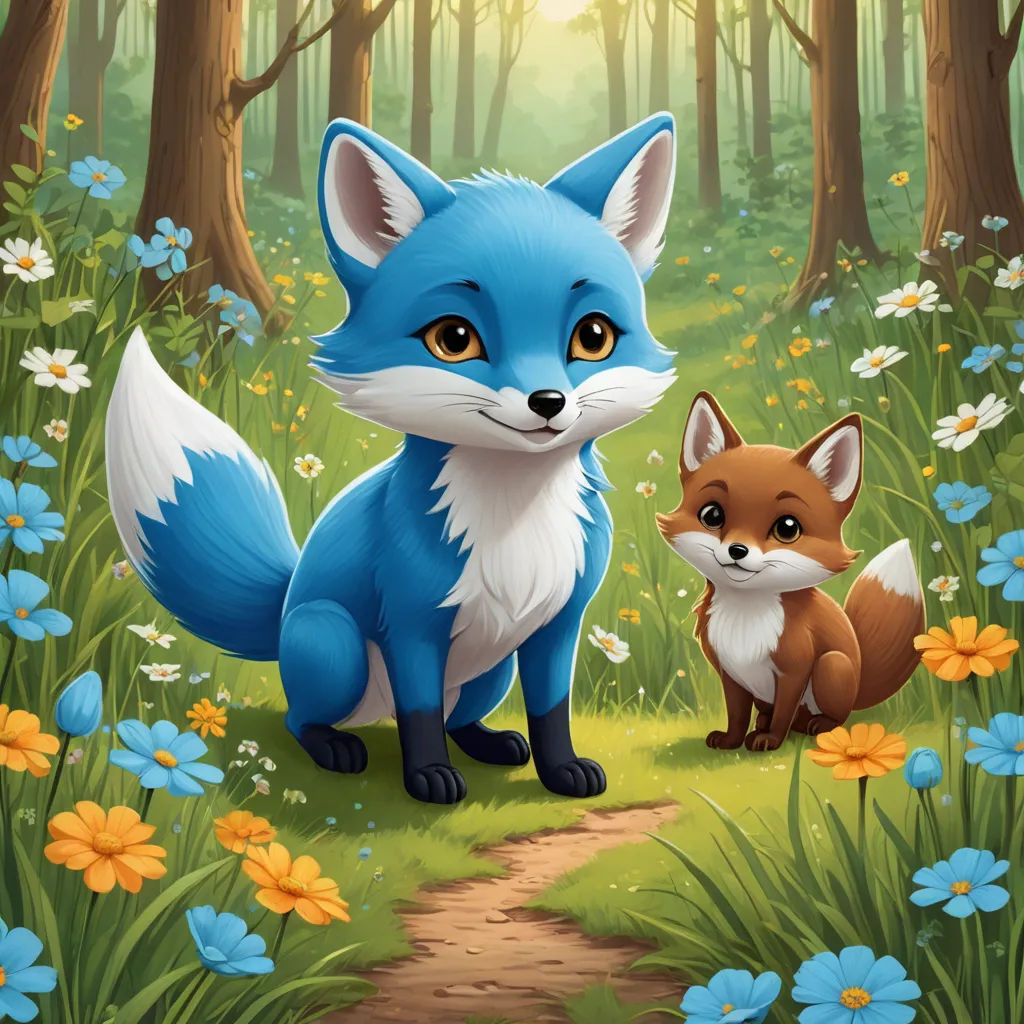 a painting of a fox and a fox cub in a forest with flowers and grass and flowers around them, furry art, a storybook illustration, Bálint Kiss, official art