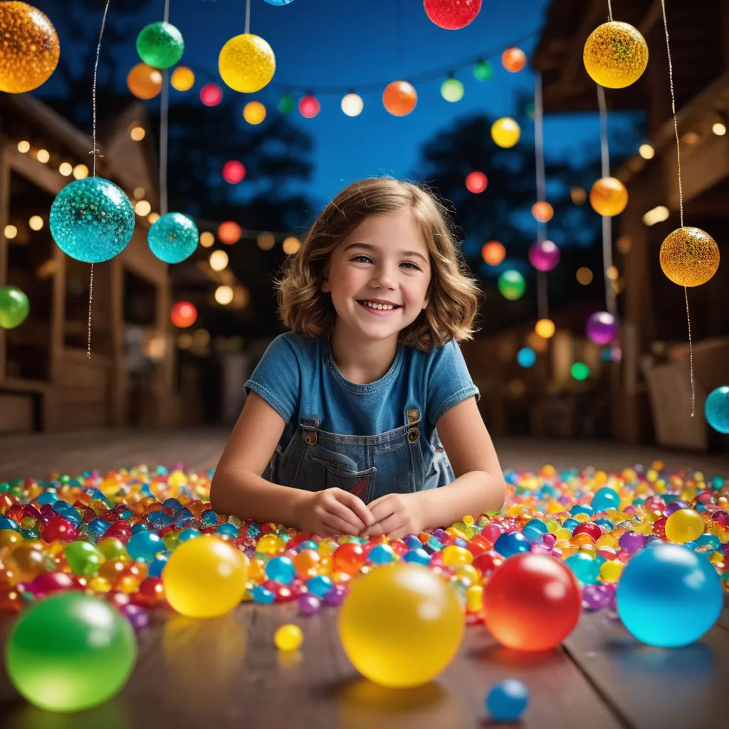 a little girl sitting on the floor surrounded by balloons and streamers of colored lights in the background,, art photography, a stock photo, Daniel Lieske, portrait photography