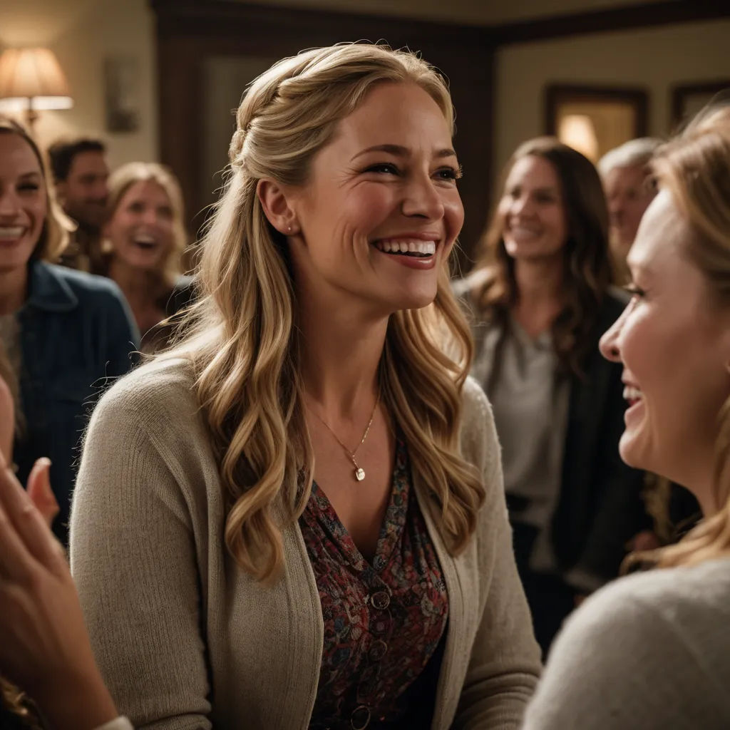 a group of women laughing and laughing together in a room with other people in the background and a woman in the foreground, vancouver school, a stock photo, Caroline Lucy Scott, promotional image