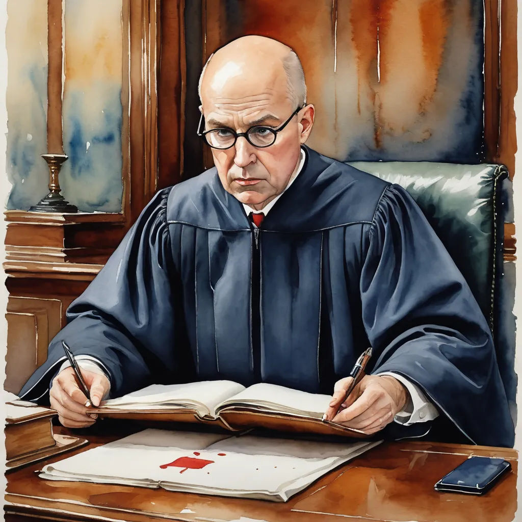 a painting of a judge sitting at a desk with a book and pen in his hand and a cell phone in his other hand, american realism, a detailed painting, Eric Zener, ultra realistic illustration