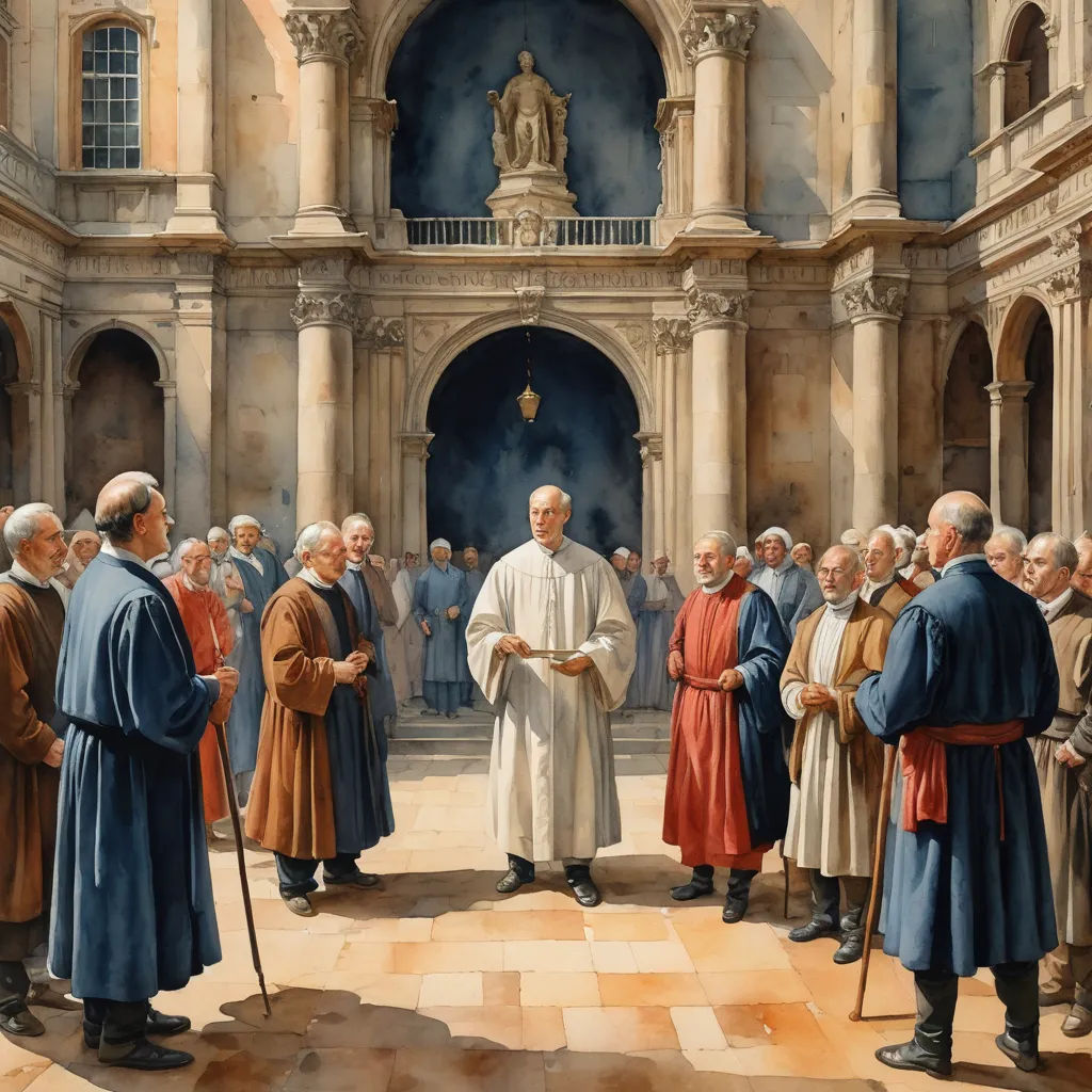 a painting of a priest standing in front of a group of people in a church with a priest in the center, mannerism, a detailed painting, Brothers Hildebrandt, detailed painting