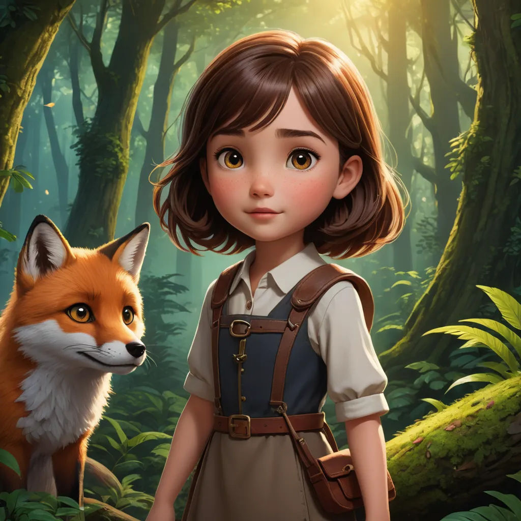 a girl in a forest with a fox in front of her and a forest background with a fox in the foreground, furry art, a character portrait, Alice Prin, official art