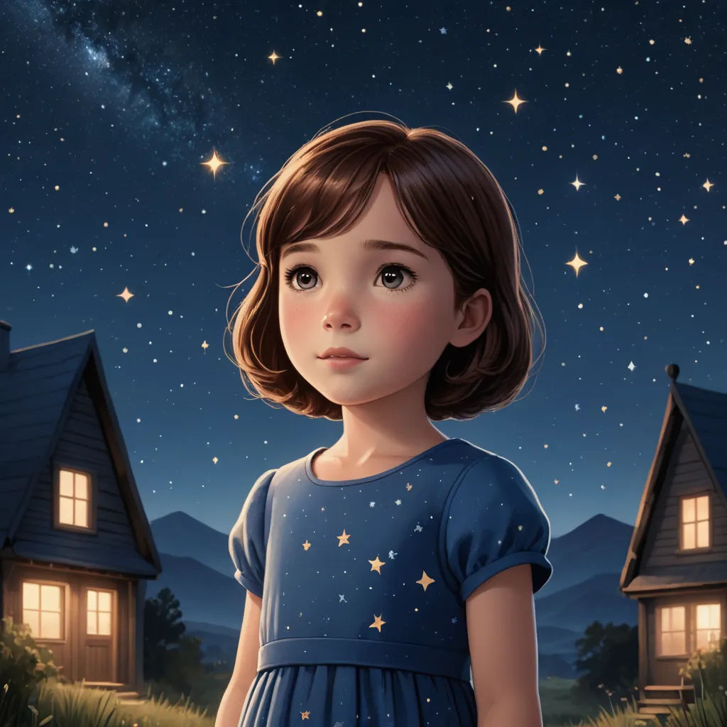 a little girl standing in front of a house with stars in the sky above her head and a night sky with stars in the sky, space art, a storybook illustration, Aaron Jasinski, trending on art station