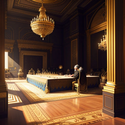 a man sitting at a table in a room with a chandelier hanging from the ceiling and a chandelier hanging from the ceiling